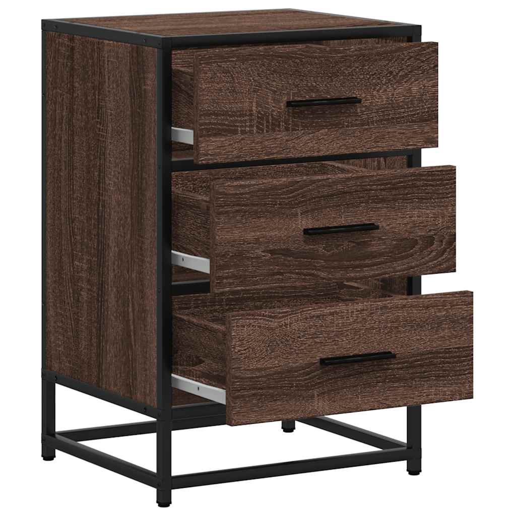 Bedside Cabinet Brown Oak 40x34.5x60 cm Engineered Wood and Metal