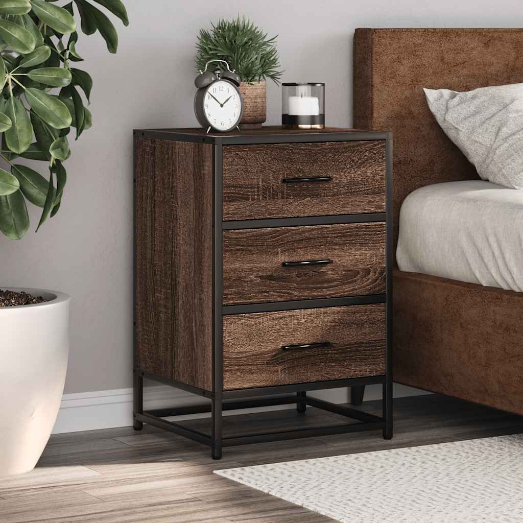 Bedside Cabinet Brown Oak 40x34.5x60 cm Engineered Wood and Metal