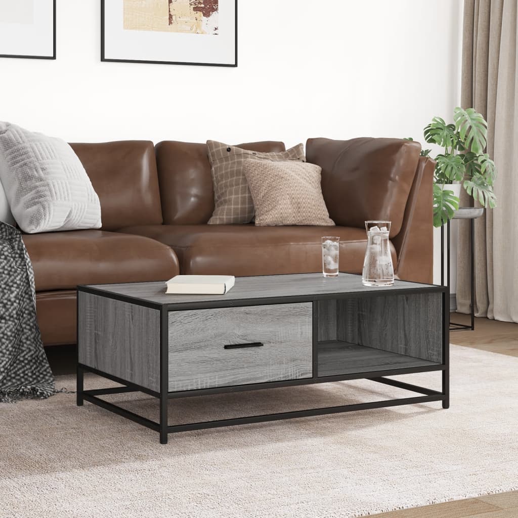 Coffee Table Grey Sonoma 90x57x35 cm Engineered Wood and Metal