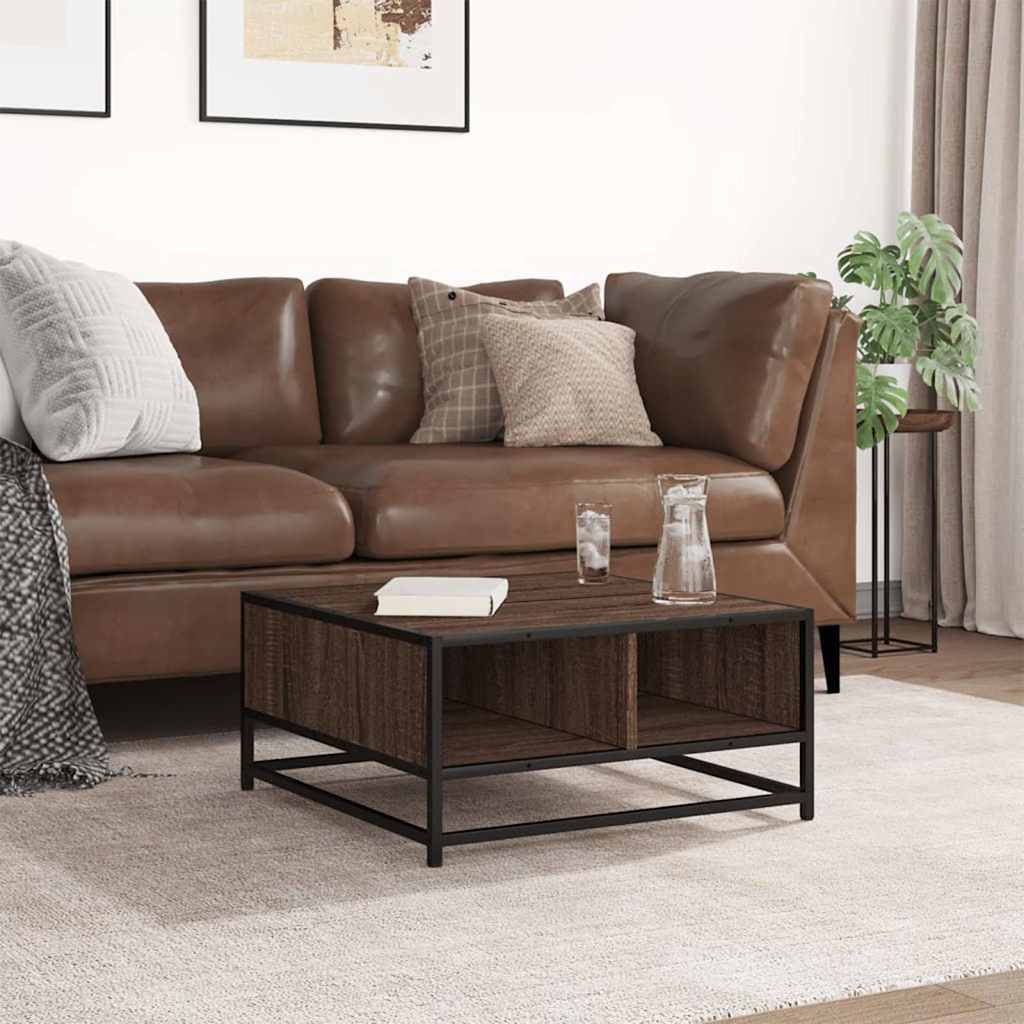 Coffee Table Brown Oak 60.5x60.5x30 cm Engineered Wood and Metal