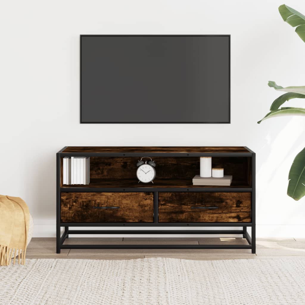 TV Cabinet Smoked Oak 80x34.5x40 cm Engineered Wood and Metal