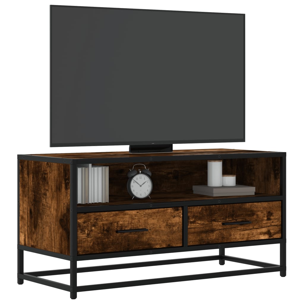 TV Cabinet Smoked Oak 80x34,5x40 cm Engineered Wood and Metal