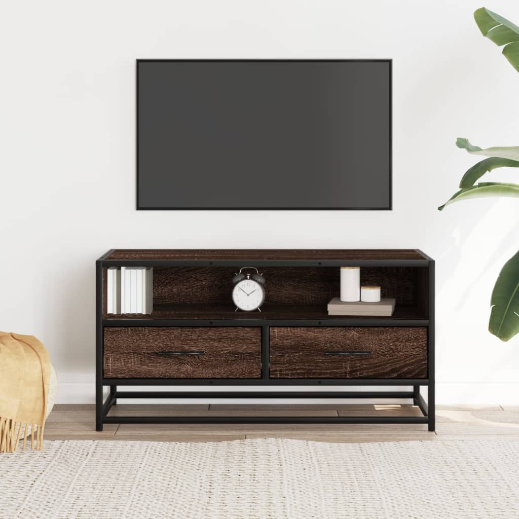 TV Cabinet Brown Oak 80x34,5x40 cm Engineered Wood and Metal