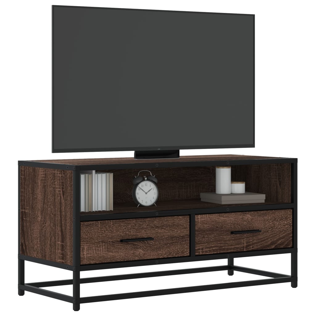 TV Cabinet Brown Oak 80x34,5x40 cm Engineered Wood and Metal