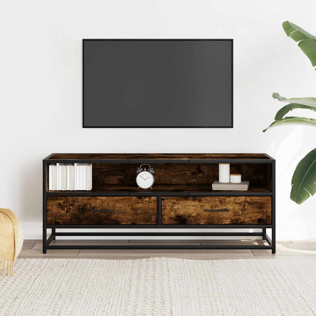 TV Cabinet Smoked Oak 100x34.5x40 cm Engineered Wood and Metal