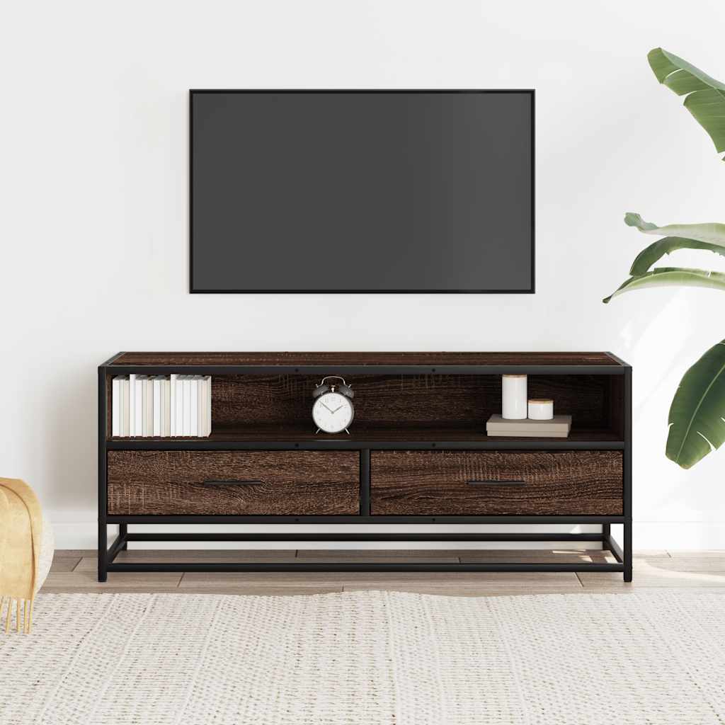 TV Cabinet Brown Oak 100x34,5x40 cm Engineered Wood and Metal