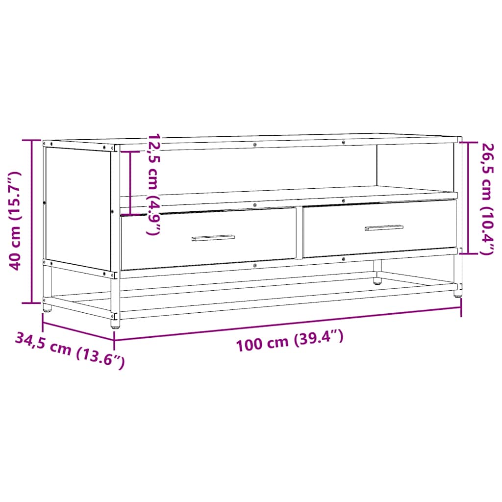TV Cabinet Brown Oak 100x34,5x40 cm Engineered Wood and Metal