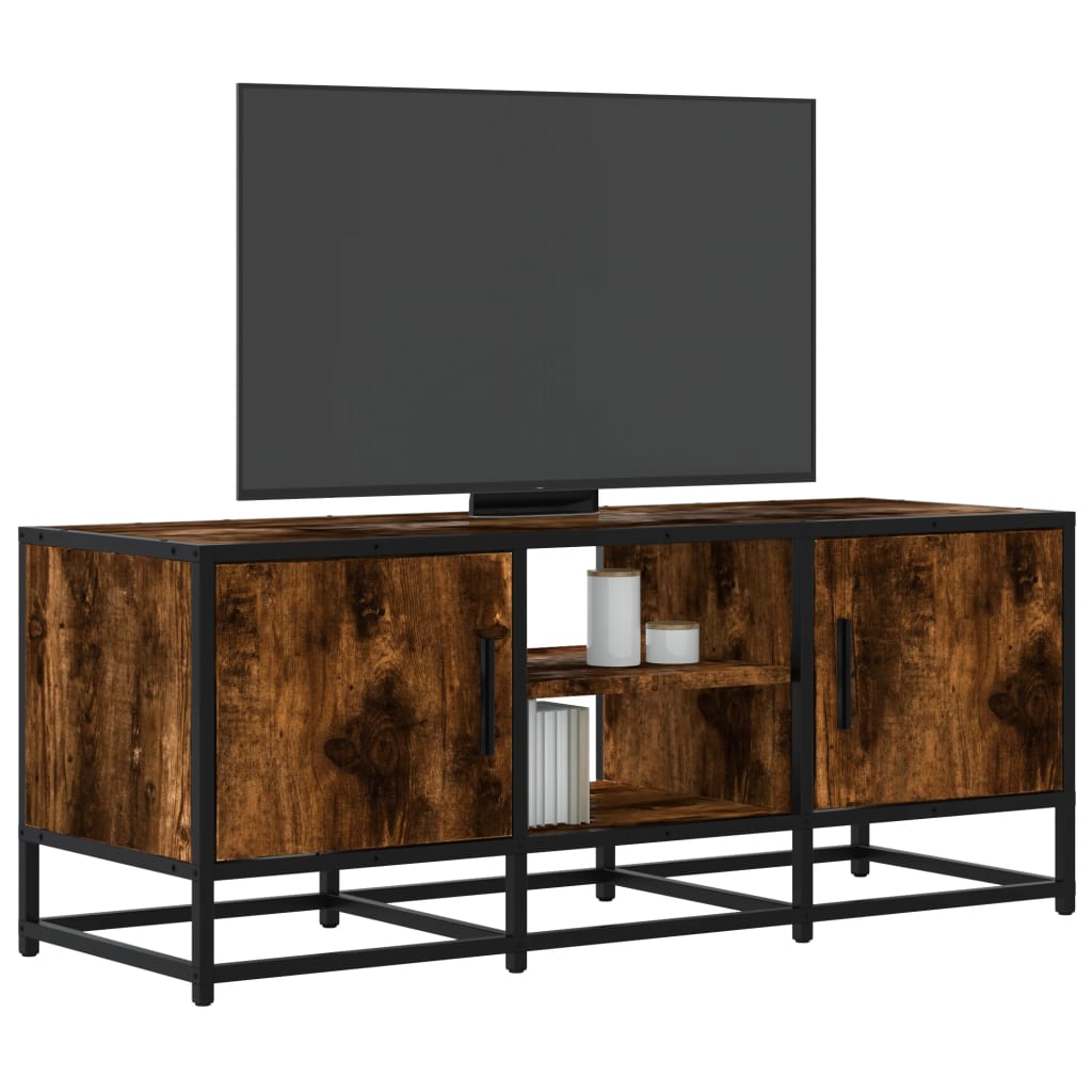 TV Cabinet Smoked Oak 100x35x41 cm Engineered Wood and Metal