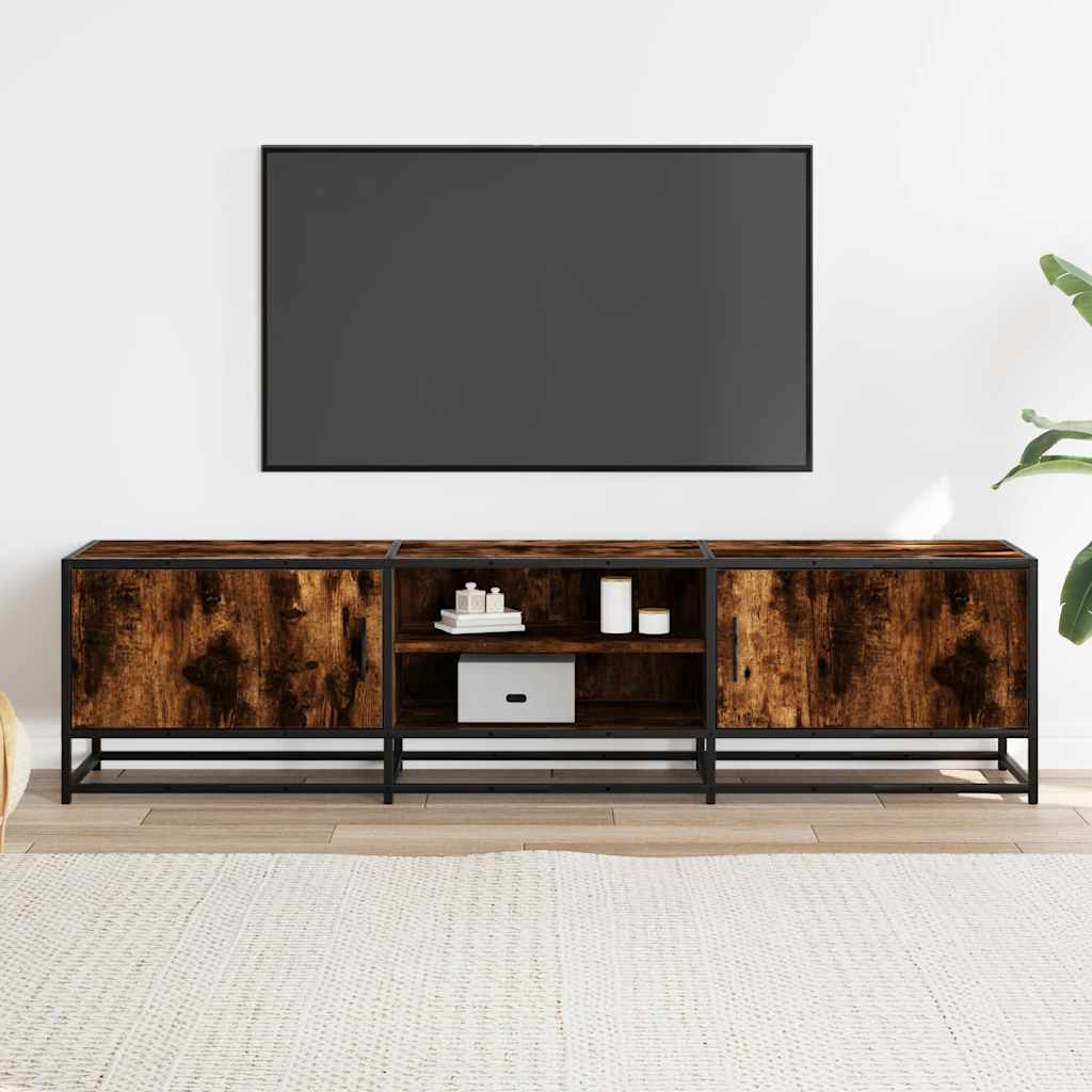 TV Cabinet Smoked Oak 160x35x41 cm Engineered Wood and Metal