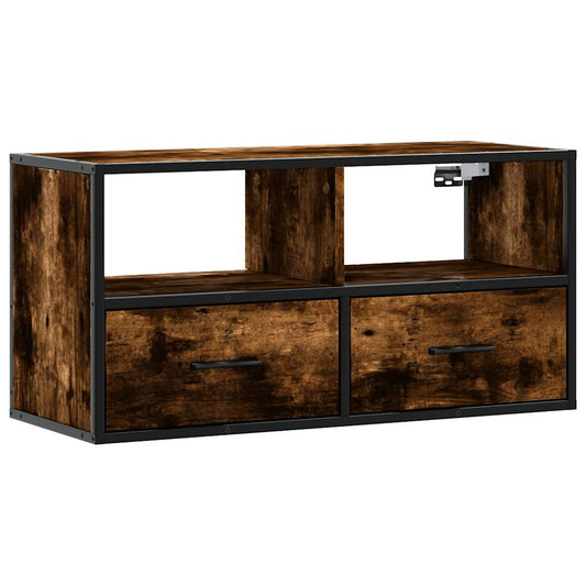 TV Cabinet Smoked Oak 80x31x39.5 cm Engineered Wood and Metal