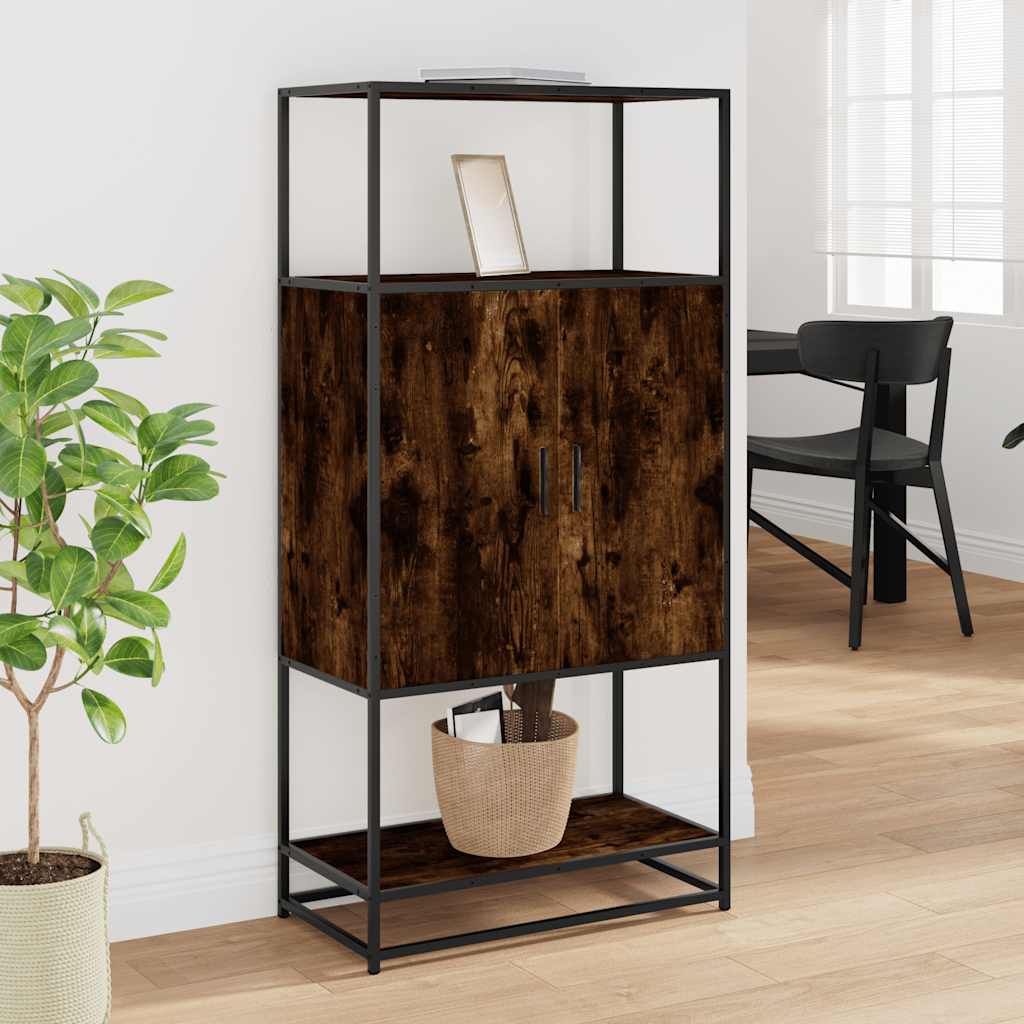 Highboard Smoked Oak 68x35x139 cm Engineered Wood and Metal