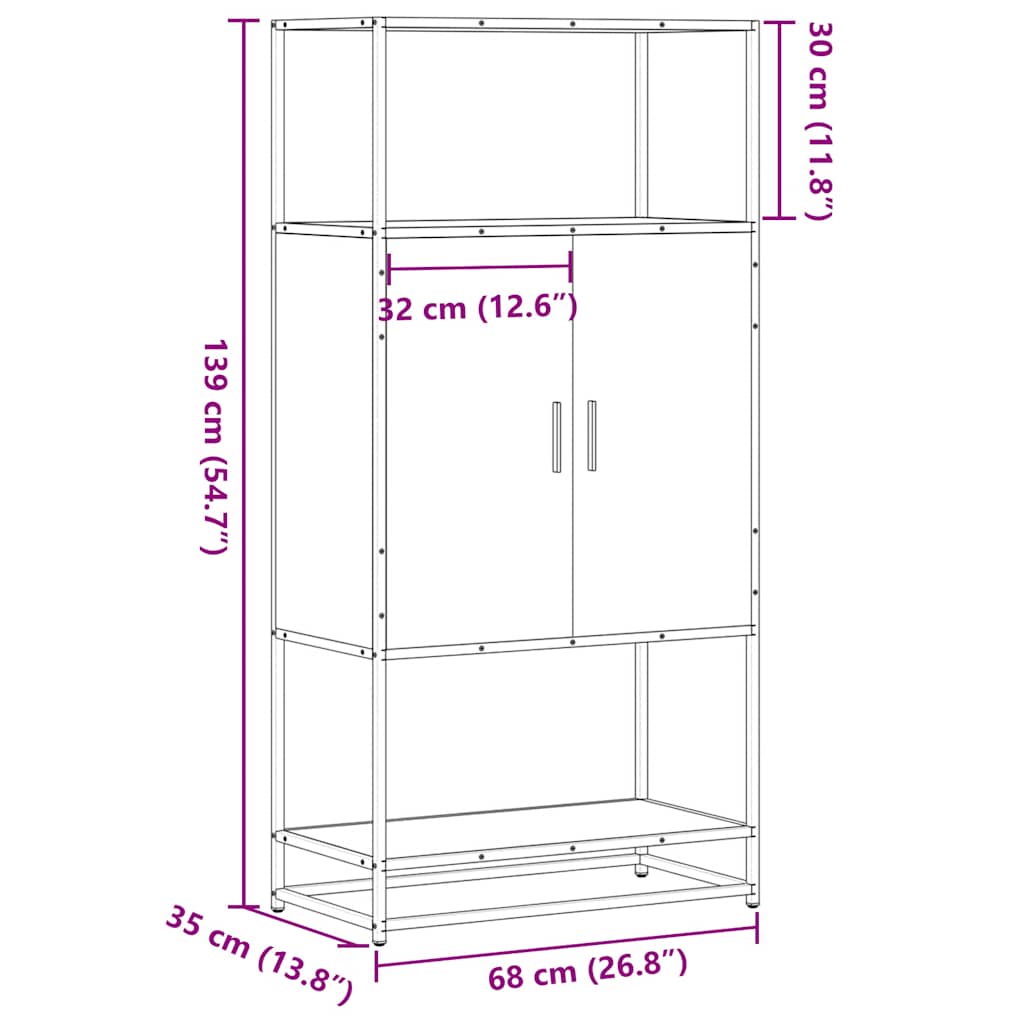Highboard Grey Sonoma 68x35x139 cm Engineered Wood and Metal