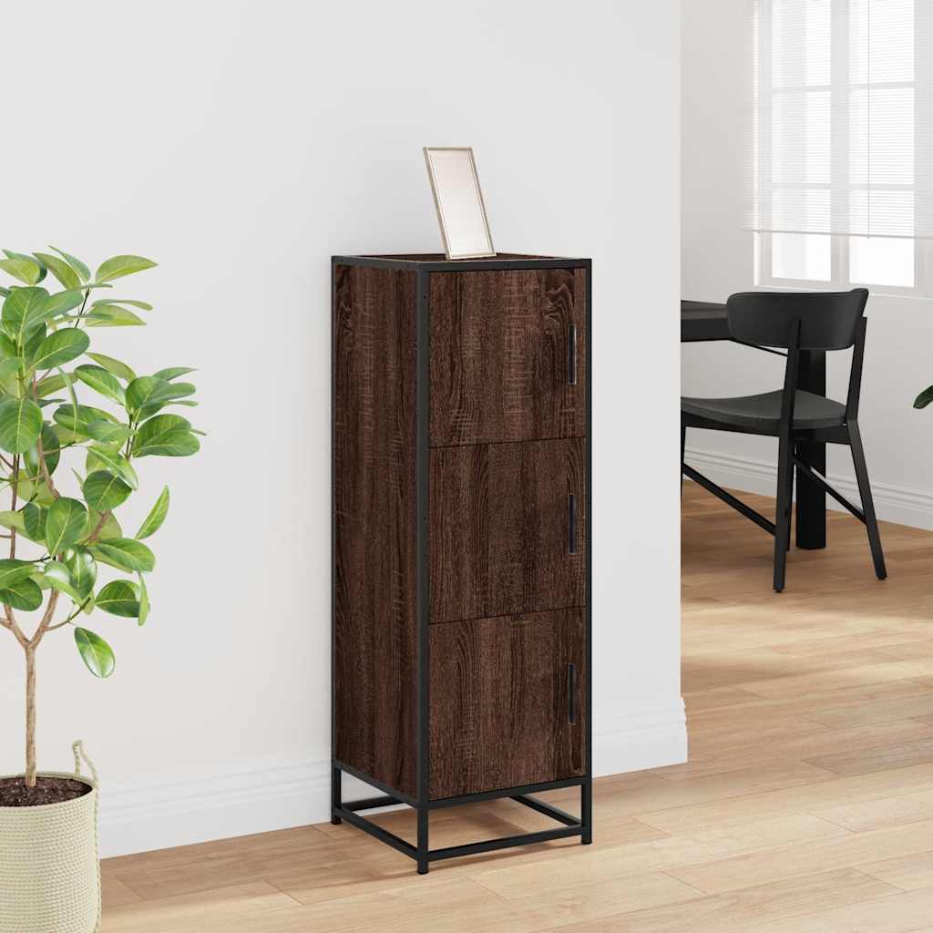 Highboard Brown Oak 35.5x35x106.5 cm Engineered Wood and Metal