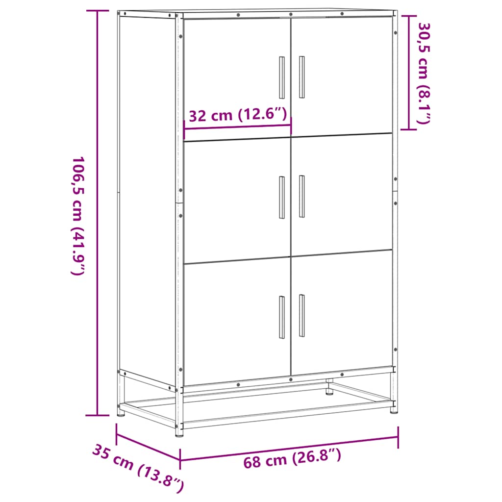 Highboard Brown Oak 68x35x106.5 cm Engineered Wood and Metal