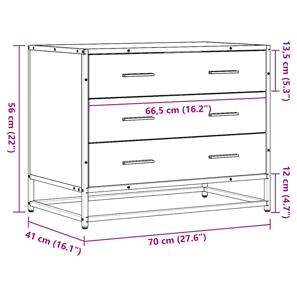 Drawer Cabinet Smoked Oak 70x41x56 cm Engineered Wood