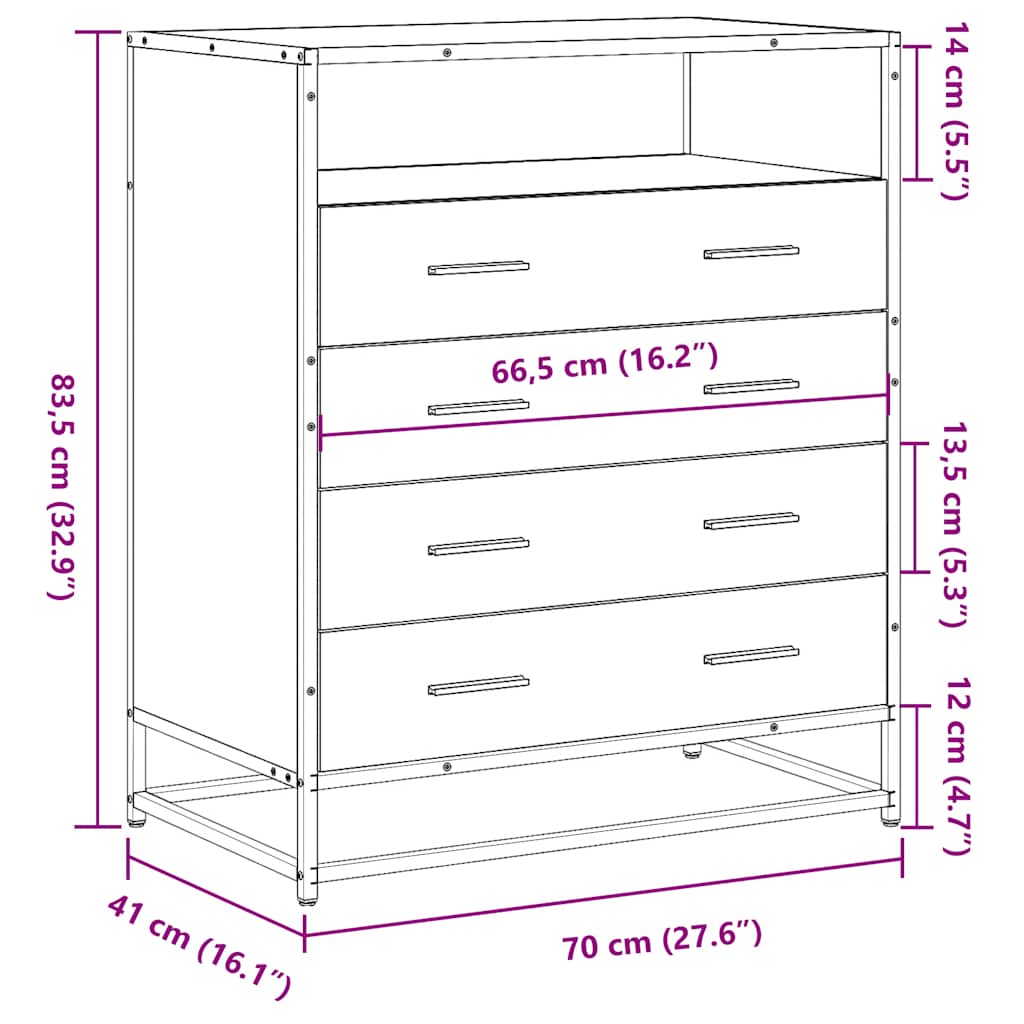 Drawer Cabinet Grey Sonoma 70x41x83.5 cm Engineered Wood