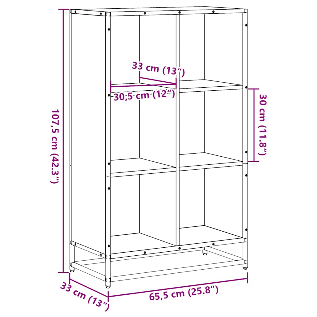 Book Cabinet Brown Oak 65.5x33x107.5 cm Engineered Wood