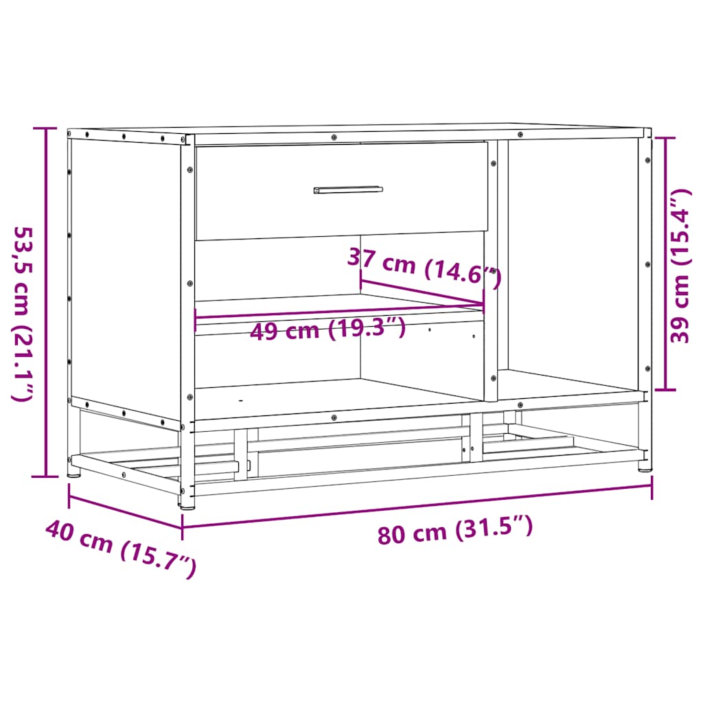 Shoe Bench Grey Sonoma 80x40x53.5 cm Engineered Wood and Metal