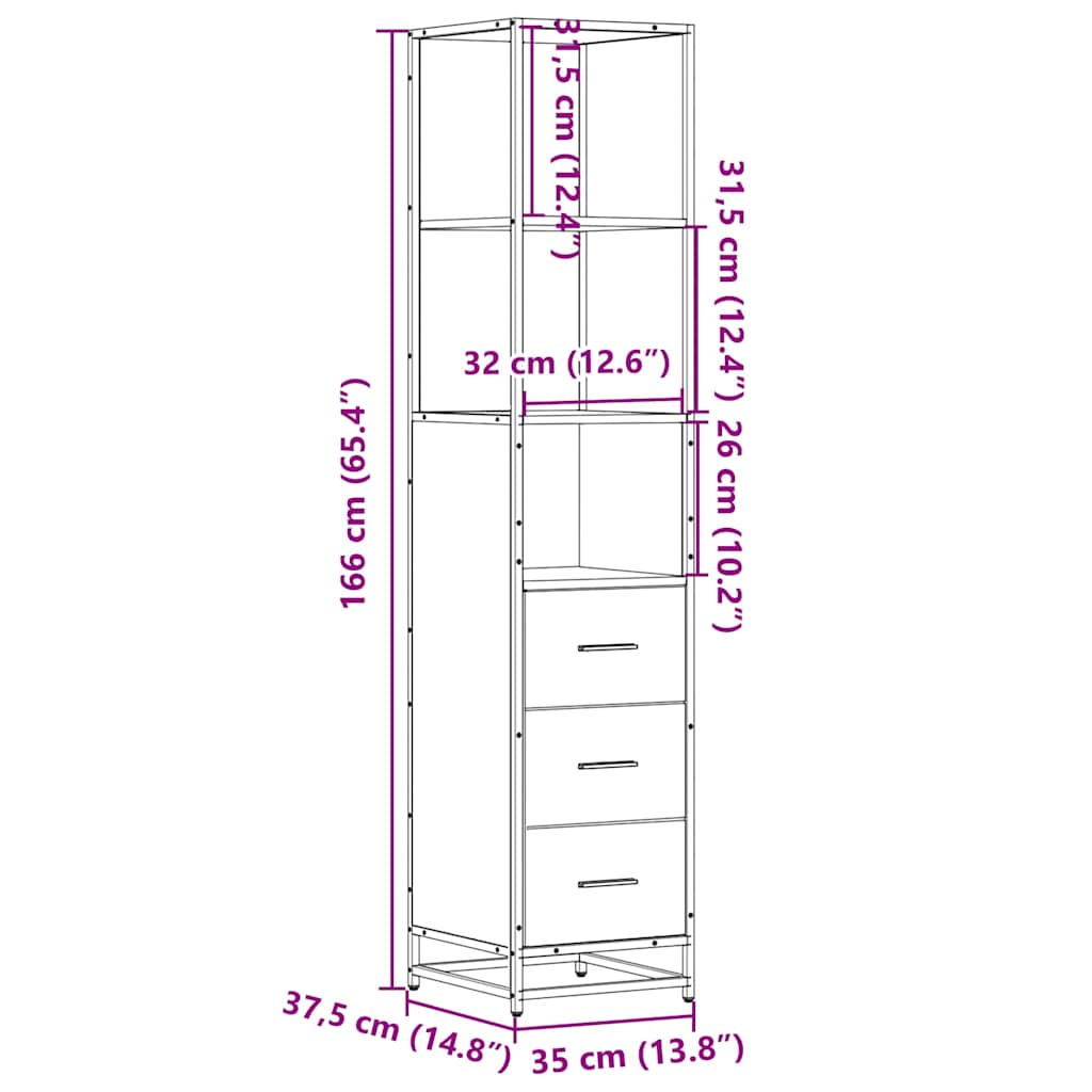 Bathroom Cabinet Smoked Oak 35x37,5x166 cm Engineered Wood