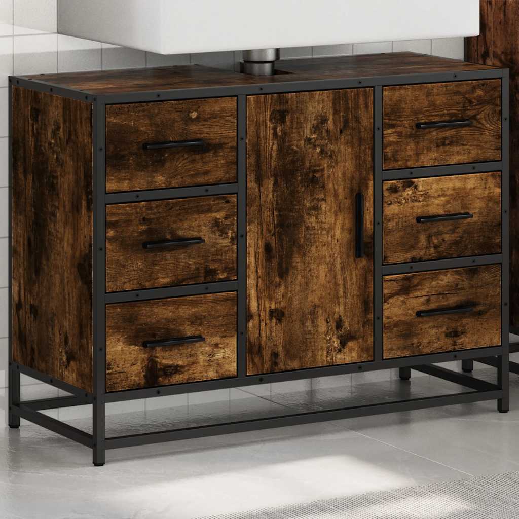 Bathroom Sink Cabinet Smoked Oak 80x33x60 cm Engineered Wood