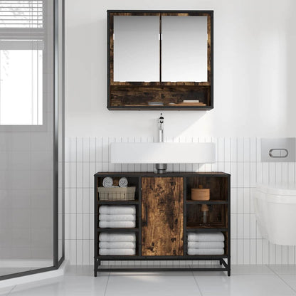 Bathroom Sink Cabinet Smoked Oak 80x33x60 cm Engineered Wood