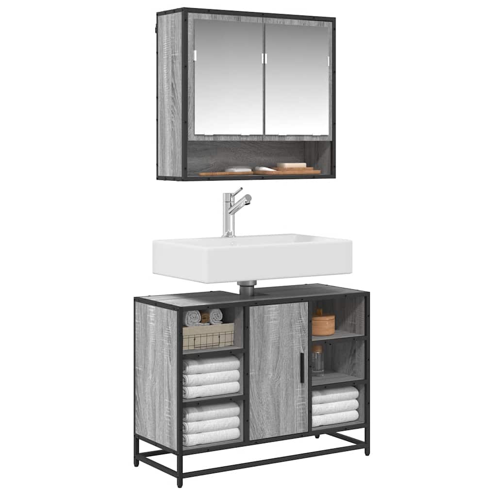 Bathroom Sink Cabinet Grey Sonoma 80x33x60 cm Engineered Wood