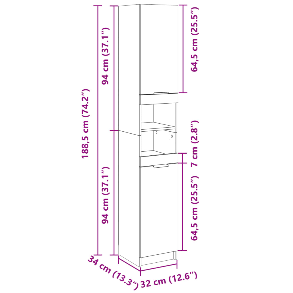 Bathroom Cabinet Sonoma Oak 32x34x188,5 cm Engineered Wood