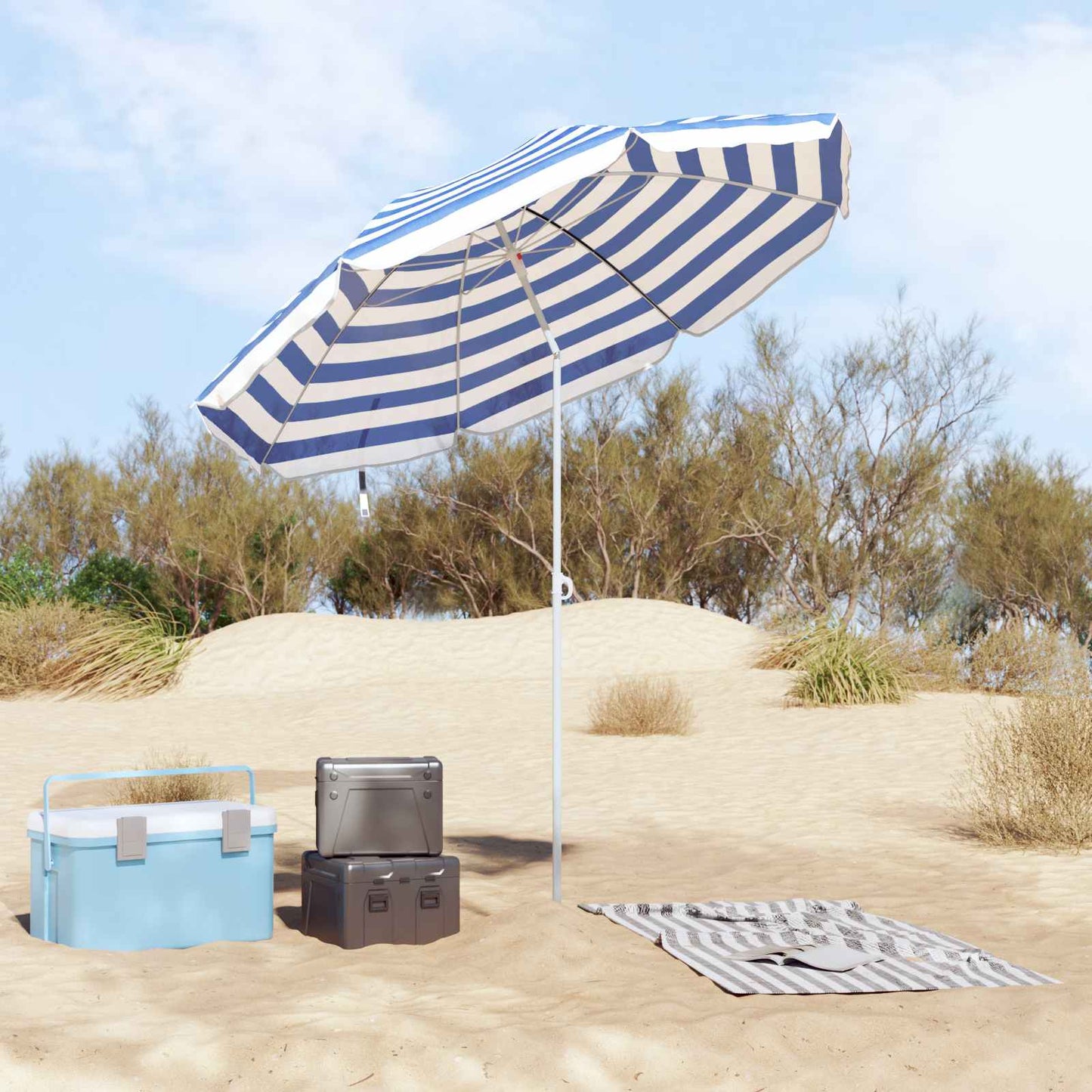 Garden Parasol 206 x 206 x 212 cm 170T Polyester Blue and White
