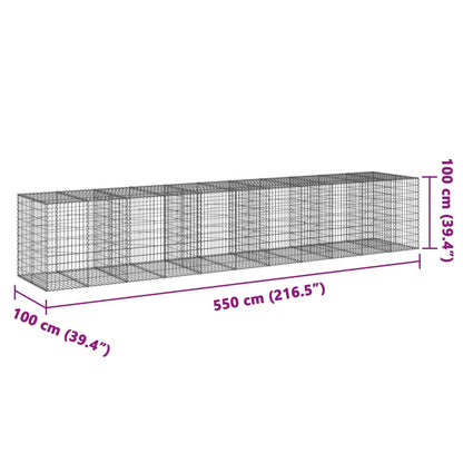 Gabion Basket with Cover 550x100x100 cm Galvanised Iron