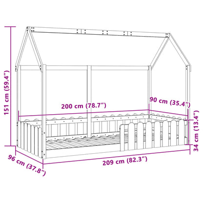 Kids' House Bed Frame without Mattress Wax Brown 90x200 cm
