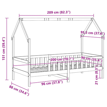 Kids' House Bed Frame without Mattress Wax Brown 90x200 cm Pine