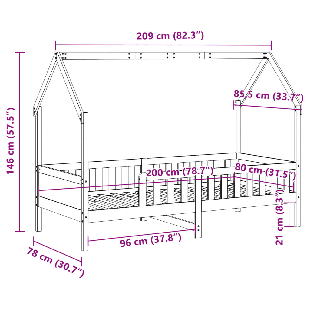 Kids' House Bed Frame without Mattress White 80x200 cm Pine