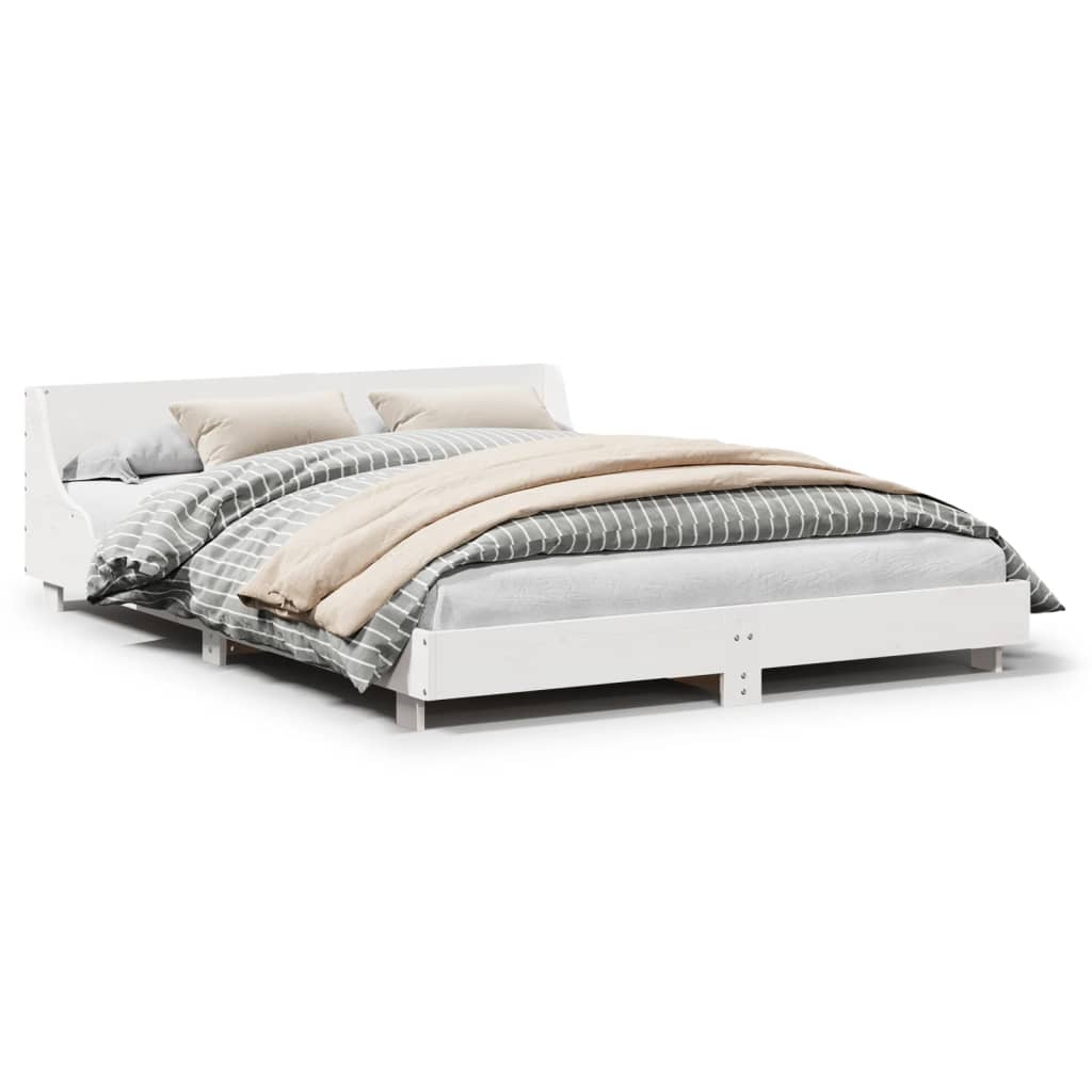 Bed Frame without Mattress White 150x200 cm King Size Solid Wood Pine