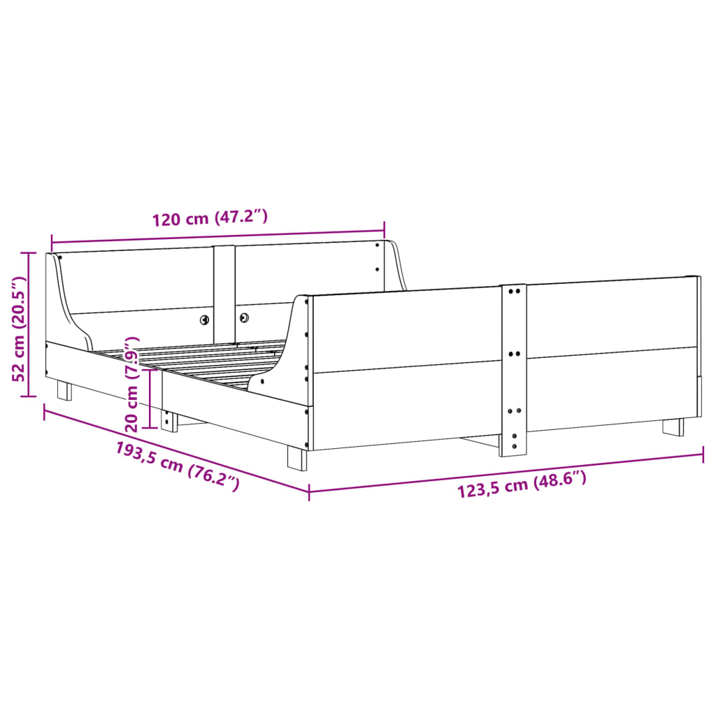 Bed Frame without Mattress 120x190 cm Small Double Solid Wood Pine