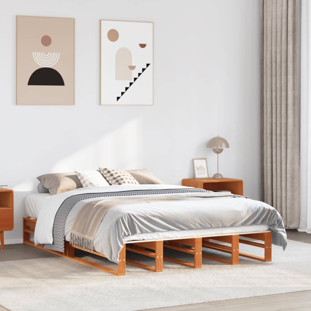 Bed Frame without Mattress Wax Brown 135x190 cm Double Solid Wood Pine