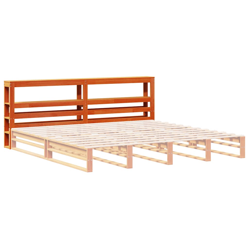 Headboard with Shelves Wax Brown 200 cm Solid Wood Pine