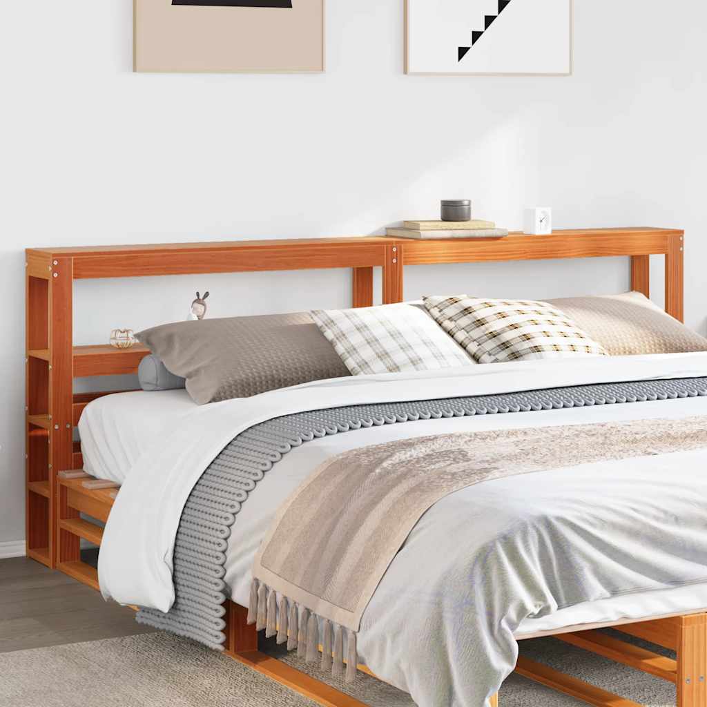 Headboard with Shelves Wax Brown 200 cm Solid Wood Pine