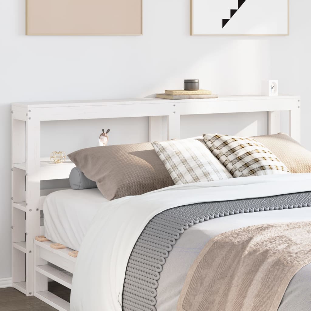 Headboard with Shelves White 150 cm Solid Wood Pine