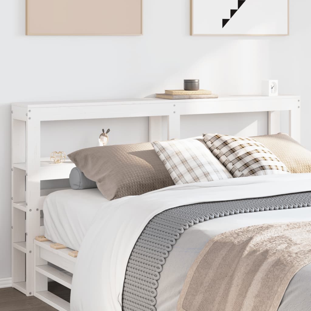 Headboard with Shelves White 140 cm Solid Wood Pine