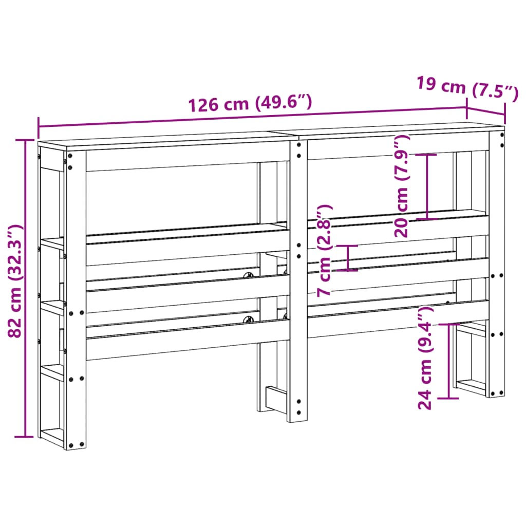 Headboard with Shelves 120 cm Solid Wood Pine