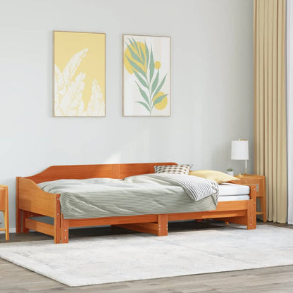 Daybed with Trundle without Mattress Wax Brown 90x190 cm Single Solid Wood