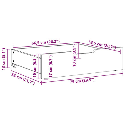 Under-Bed Drawers 2 pcs White 75x55x17 cm Solid Wood Pine