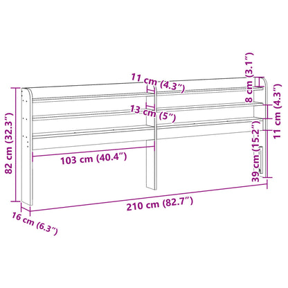 Headboard with Shelves White 200 cm Solid Wood Pine
