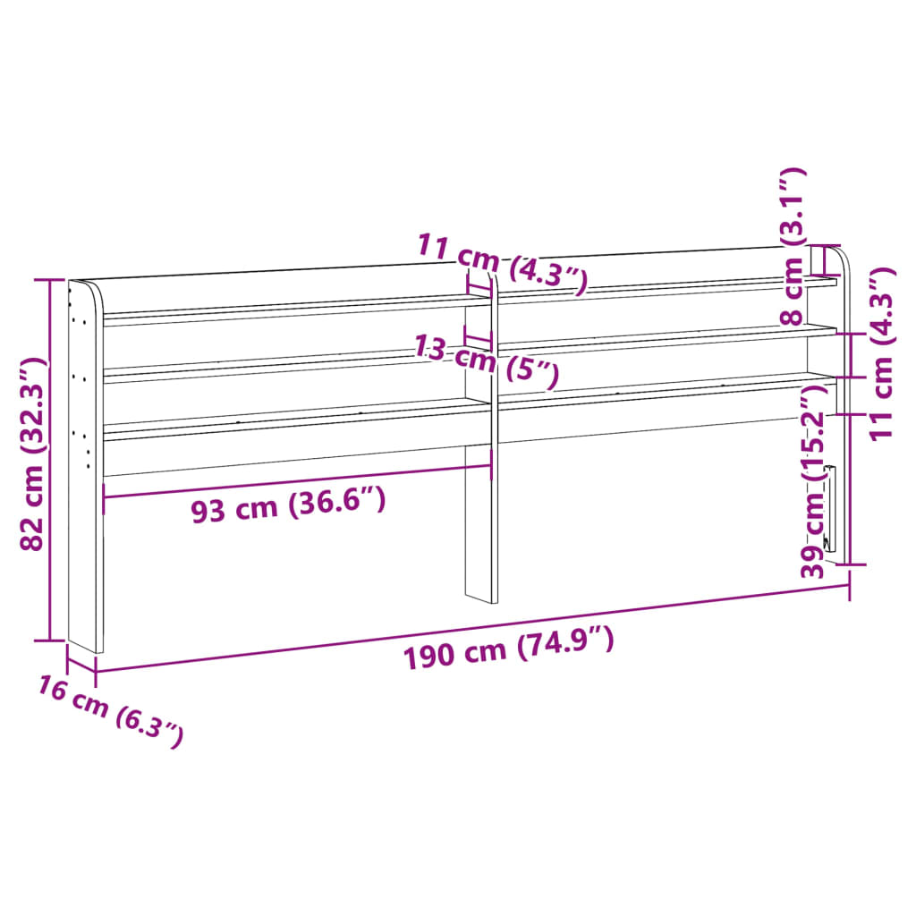 Headboard with Shelves White 180 cm Solid Wood Pine