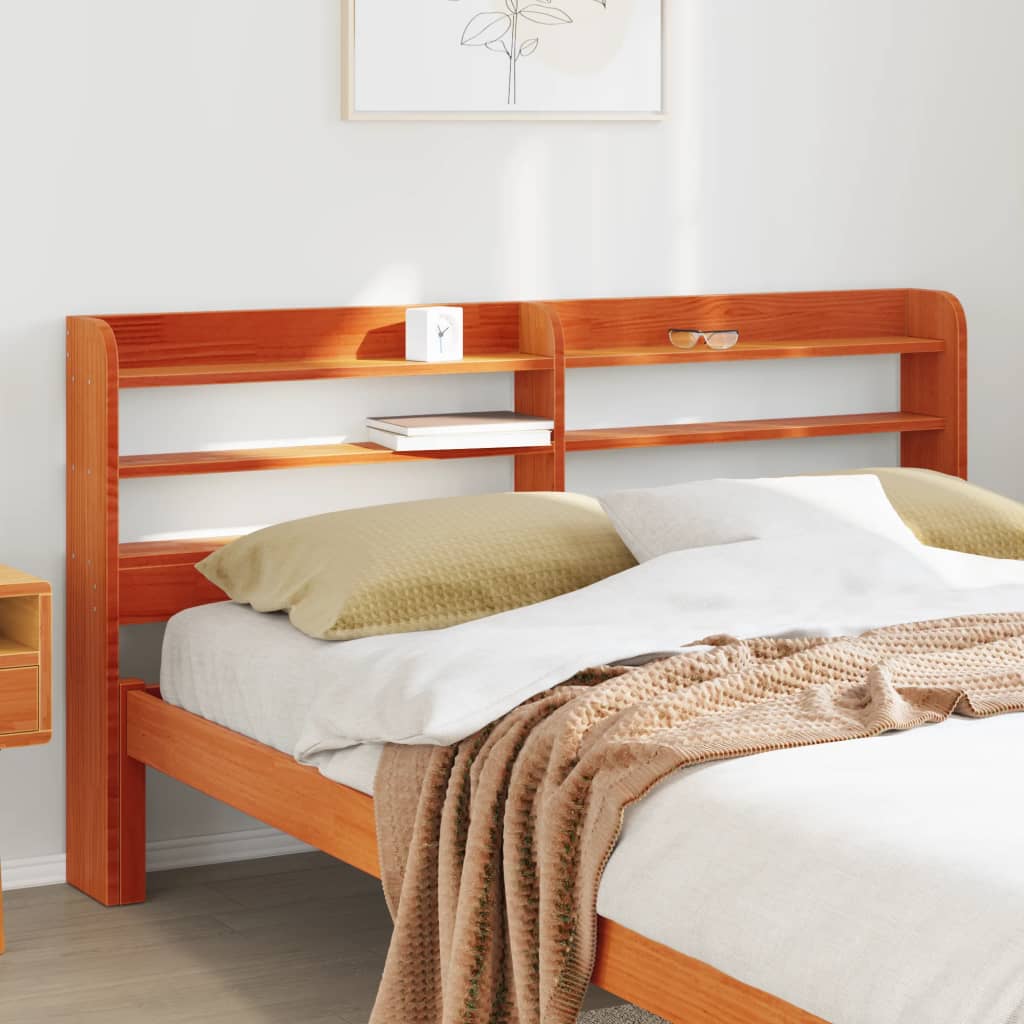 Headboard with Shelves Wax Brown 140 cm Solid Wood Pine
