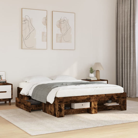 Bed Frame without Mattress Smoked Oak 120x200 cm Engineered Wood