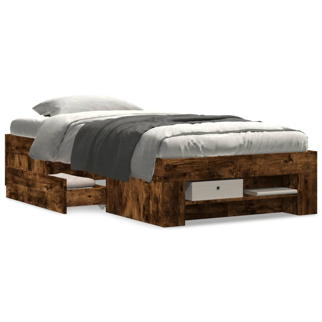 Bed Frame without Mattress Smoked Oak 100x200 cm Engineered Wood