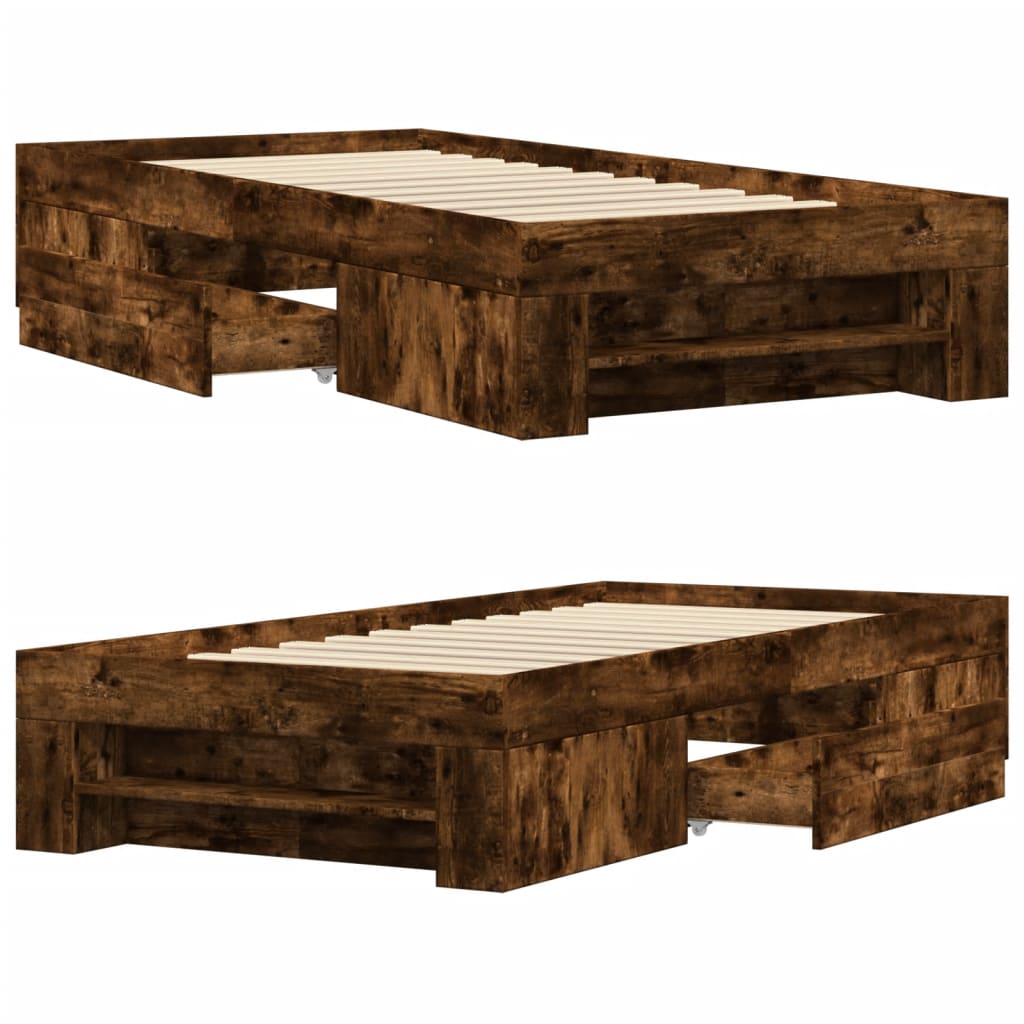 Bed Frame without Mattress Smoked Oak 100x200 cm Engineered Wood