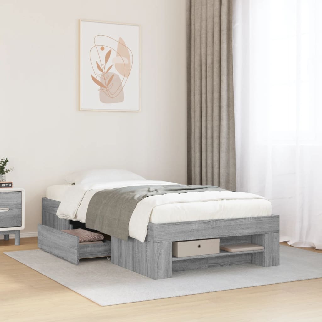 Bed Frame without Mattress Grey Sonoma 100x200 cm Engineered Wood