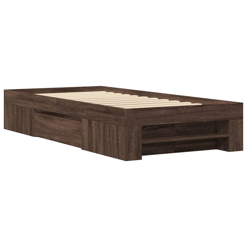 Bed Frame without Mattress Brown Oak 100x200 cm Engineered Wood